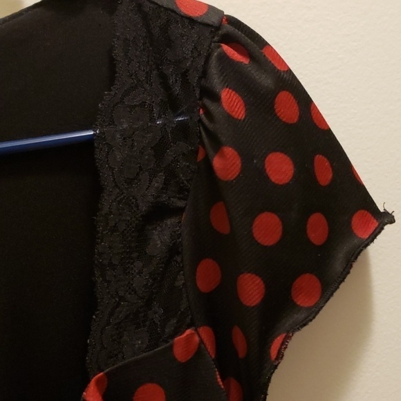 Black Red Polka Dot Lace Top Runs Small MKM Designs Vintage Made In USA - Picture 3 of 6
